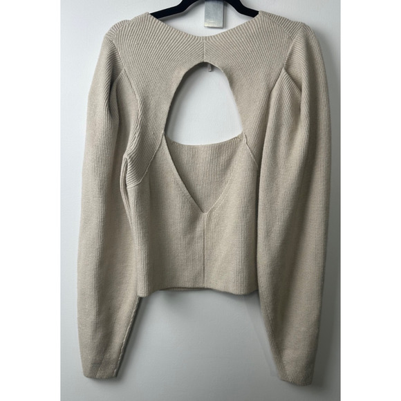 Free People Saffron Open Back Ivory Sweater XS Puff Sleeves Boho Knit E7 - Picture 6 of 8